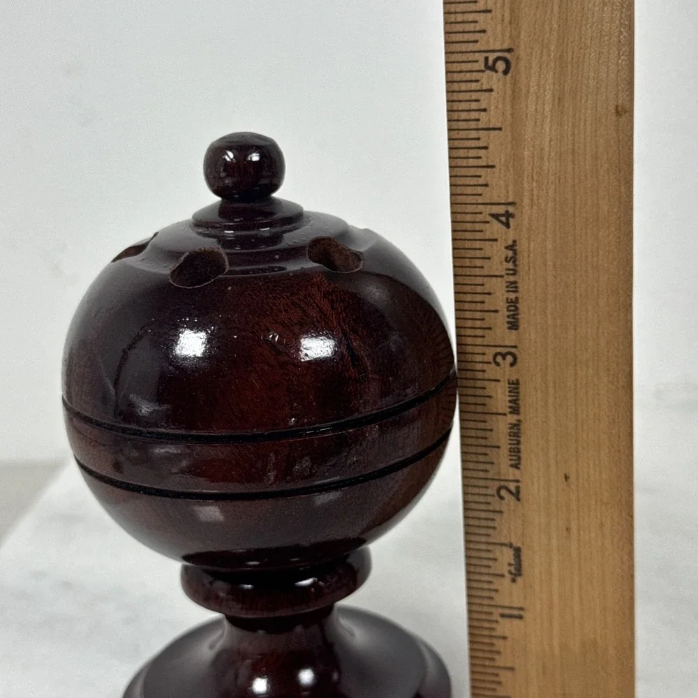 Wood  Hand Turned Pen Pencil Holder Ball Pedestal Handmade Office Desk MCM Style